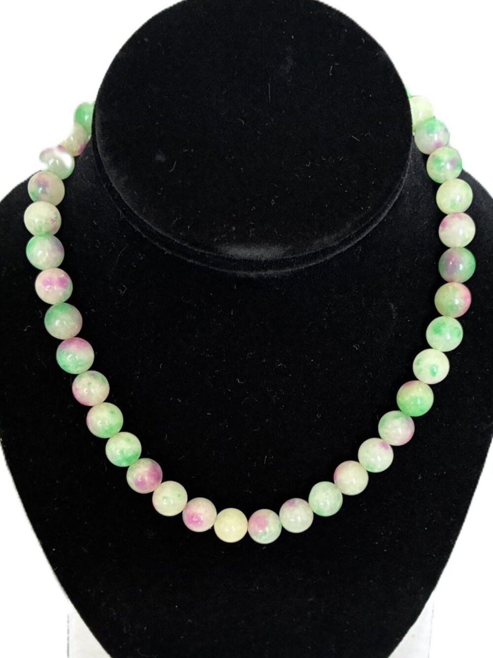 Green & Pink Quartz Bead Necklace Vintage